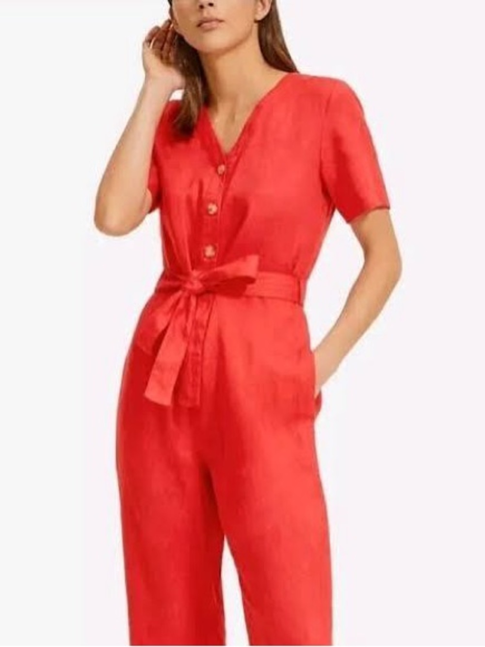Everlane Red Short-Sleeve Belted Jumpsuit